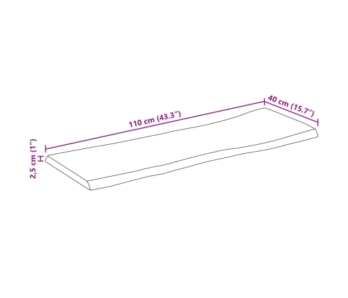 Tablero de mesa borde natural madera maciza mango 110x40x2,5 cm