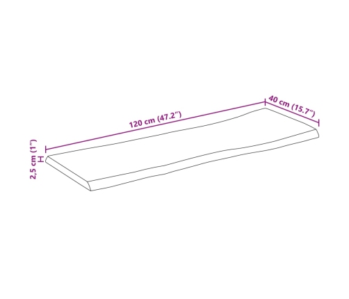 Tablero de mesa borde natural madera maciza mango 120x40x2,5 cm