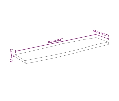 Tablero de mesa borde natural madera maciza mango 160x40x2,5 cm