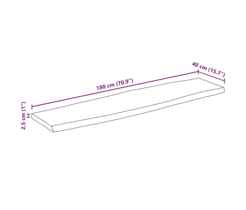 Tablero de mesa borde natural madera maciza mango 180x40x2,5 cm