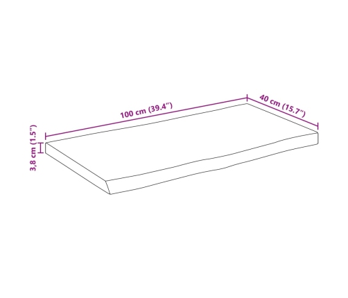 Tablero de mesa borde natural madera maciza mango 100x40x3,8 cm