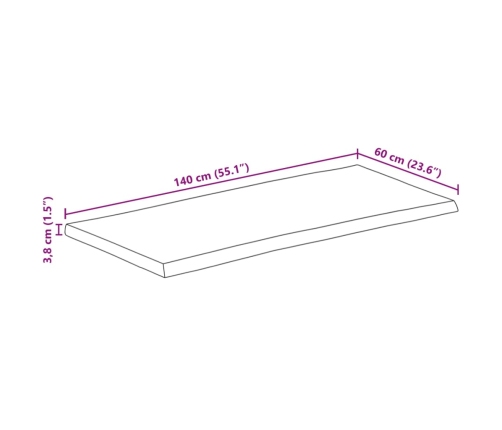 Tablero de mesa borde natural madera maciza mango 140x60x3,8 cm