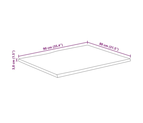 Tablero de mesa borde natural madera maciza mango 90x80x3,8 cm