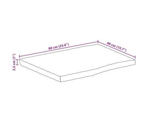 Tablero de mesa borde natural madera maciza mango 60x40x2,5 cm