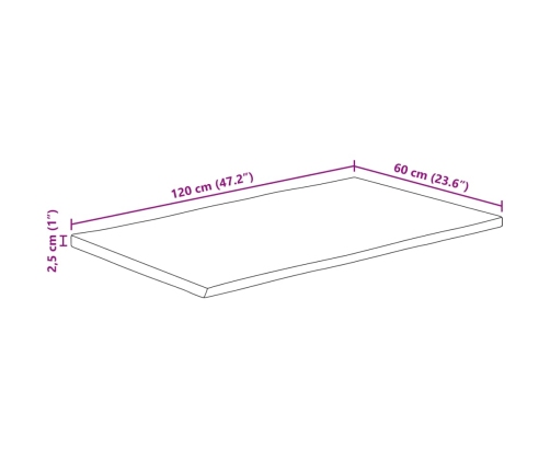 Tablero de mesa borde natural madera maciza mango 120x60x2,5 cm