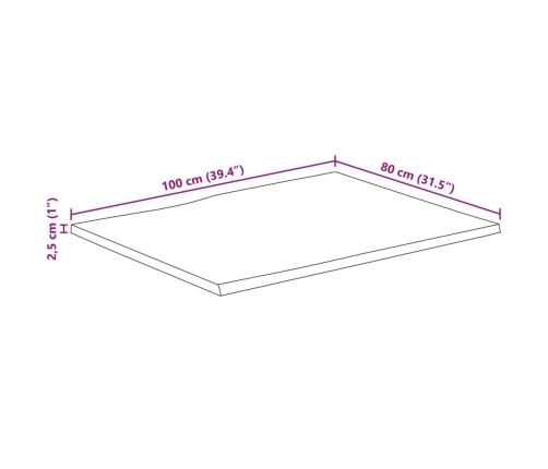 Tablero de mesa borde natural madera maciza mango 100x80x2,5 cm