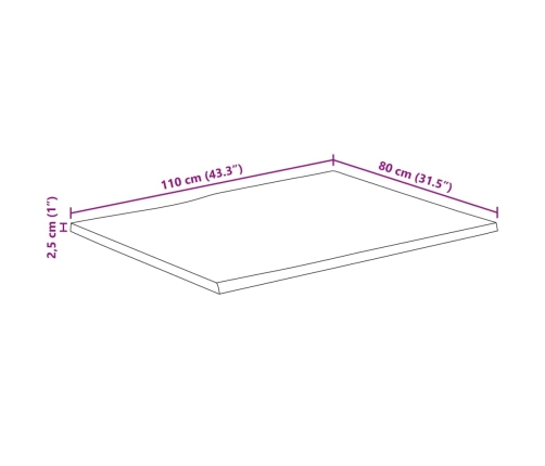 Tablero de mesa borde natural madera maciza mango 110x80x2,5 cm