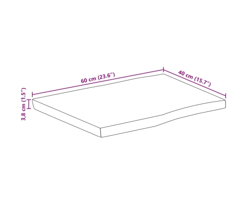 Tablero de mesa borde natural madera maciza mango 60x40x3,8 cm