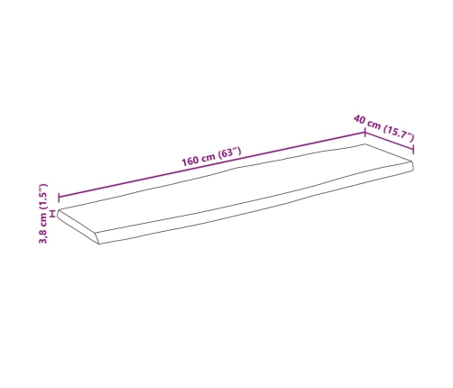 Tablero de mesa borde natural madera maciza mango 160x40x3,8 cm