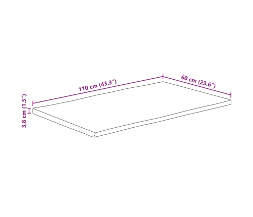 Tablero de mesa borde natural madera maciza mango 110x60x3,8 cm