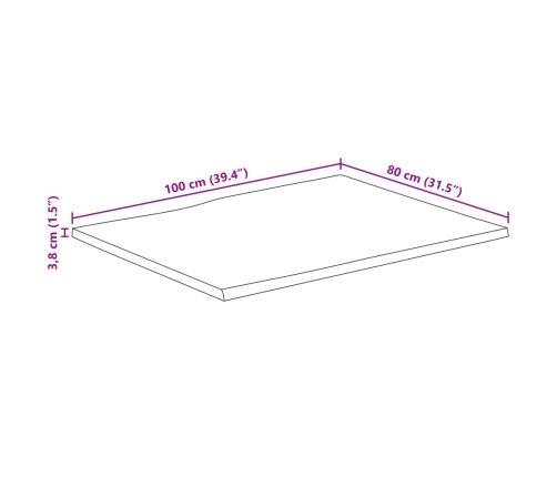 Tablero de mesa borde natural madera maciza mango 100x80x3,8 cm
