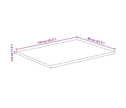 Tablero de mesa borde natural madera maciza mango 110x80x3,8 cm