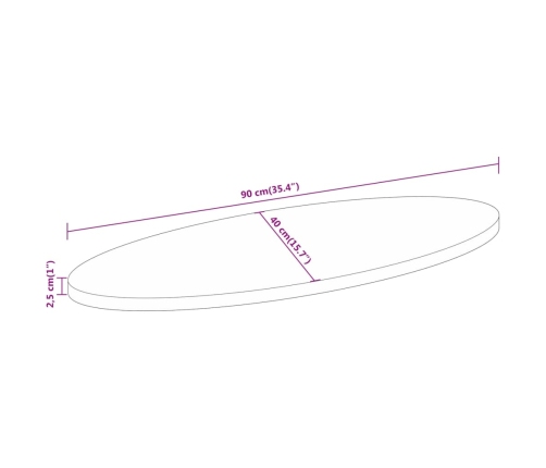 Tablero de mesa ovalado madera maciza de acacia 90x40x2,5 cm