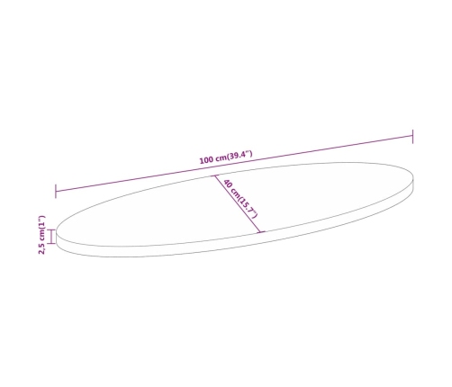 Tablero de mesa ovalado madera maciza de acacia 100x40x2,5 cm