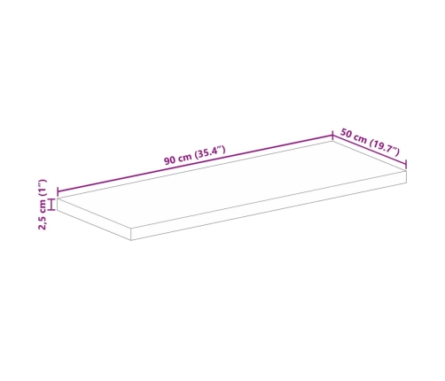 Tablero de mesa rectangular madera maciza acacia 90x50x2,5 cm