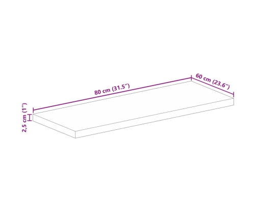 Tablero de mesa rectangular madera maciza acacia 80x60x2,5 cm