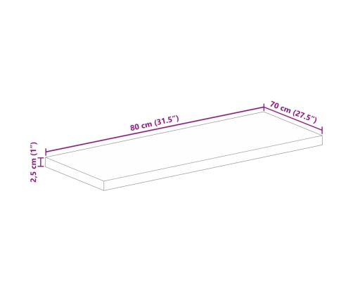 Tablero de mesa rectangular madera maciza acacia 80x70x2,5 cm