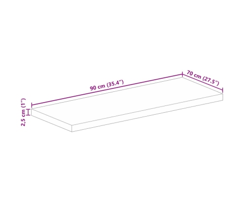 Tablero de mesa rectangular madera maciza acacia 90x70x2,5 cm