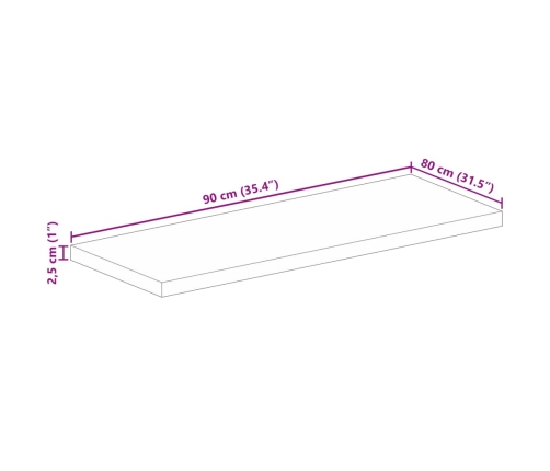 Tablero de mesa rectangular madera maciza acacia 90x80x2,5 cm