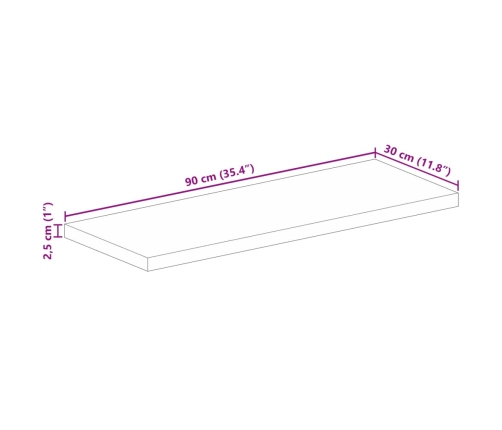 Tablero mesa rectangular madera maciza reciclada 90x30x2,5 cm