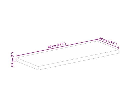 Tablero mesa rectangular madera maciza reciclada 80x40x2,5 cm