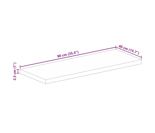 Tablero mesa rectangular madera maciza reciclada 90x40x2,5 cm