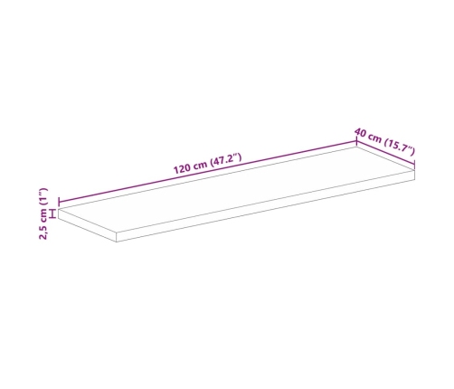 Tablero mesa rectangular madera maciza reciclada 120x40x2,5 cm