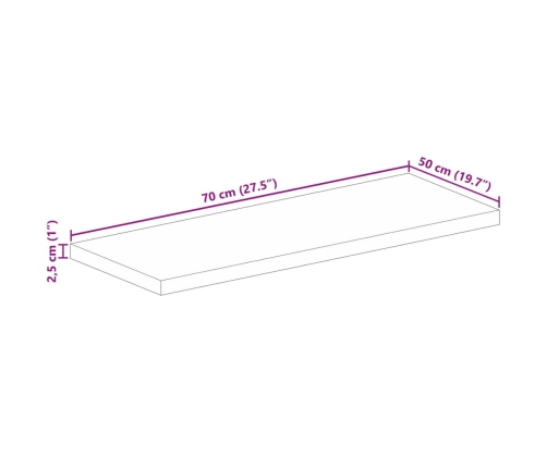 Tablero mesa rectangular madera maciza reciclada 70x50x2,5 cm