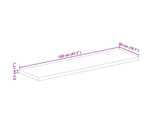 Tablero mesa rectangular madera maciza reciclada 120x50x2,5 cm