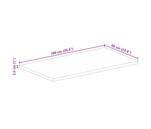 Tablero mesa rectangular madera maciza reciclada 100x60x2,5 cm