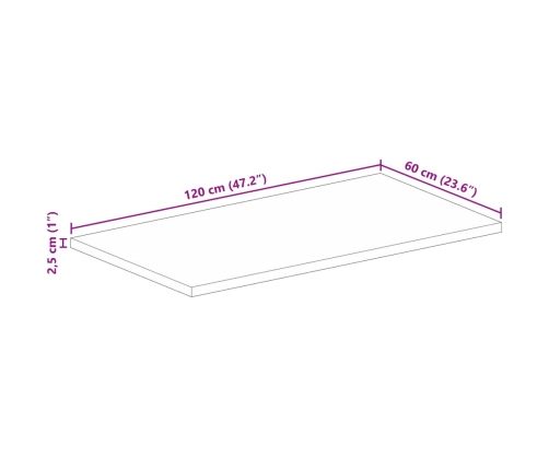 Tablero mesa rectangular madera maciza reciclada 120x60x2,5 cm