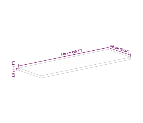 Tablero mesa rectangular madera maciza reciclada 140x60x2,5 cm