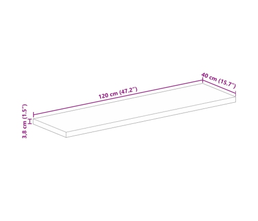 Tablero mesa rectangular madera maciza reciclada 120x40x3,8 cm