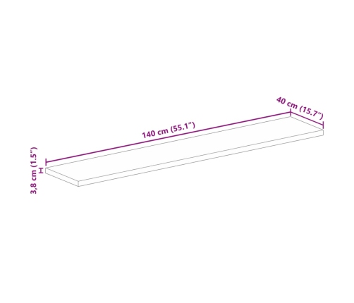 Tablero mesa rectangular madera maciza reciclada 140x40x3,8 cm