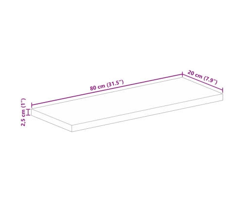 Tablero mesa rectangular madera maciza reciclada 80x20x2,5 cm