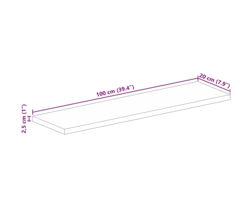 Tablero mesa rectangular madera maciza reciclada 100x20x2,5 cm