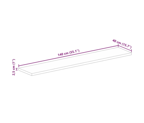 Tablero mesa rectangular madera maciza reciclada 140x40x2,5 cm