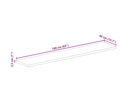 Tablero mesa rectangular madera maciza reciclada 160x40x2,5 cm