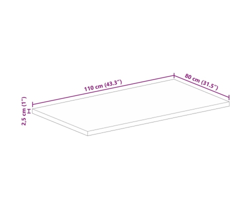 Tablero mesa rectangular madera maciza reciclada 110x80x2,5 cm