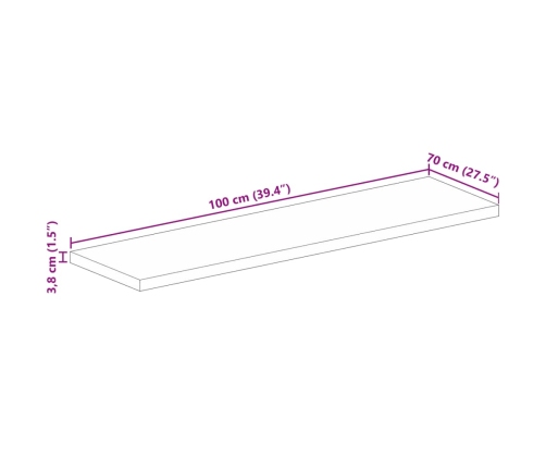 Tablero mesa rectangular madera maciza reciclada 100x70x3,8 cm