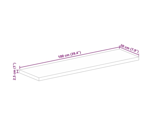 Tablero mesa rectangular madera mango rugosa 100x20x2,5cm