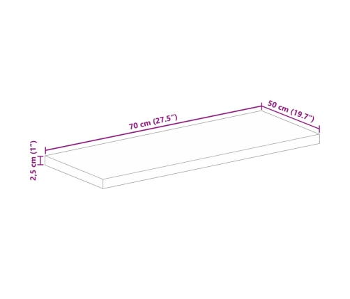 Tablero de mesa rectangular madera maciza mango 70x50x2,5 cm