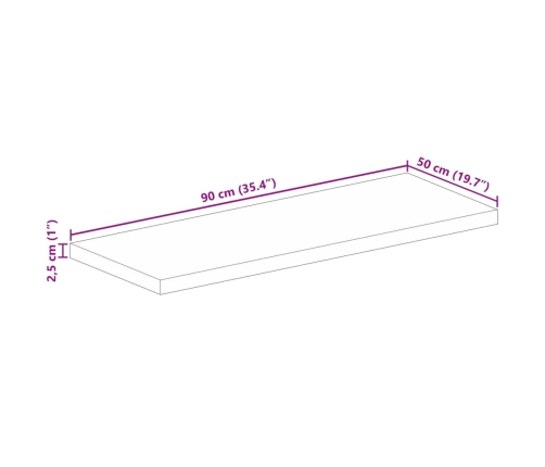 Tablero de mesa rectangular madera maciza mango 90x50x2,5 cm