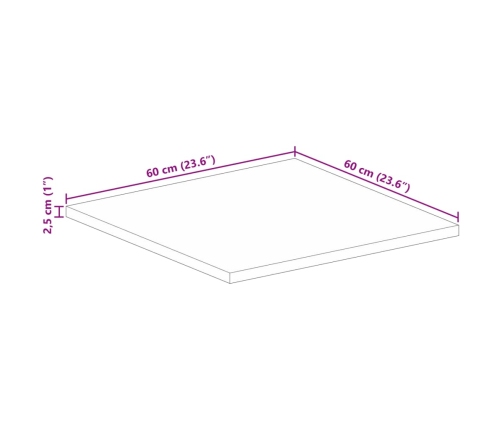 Tablero de mesa cuadrado madera maciza de mango 60x60x2,5 cm