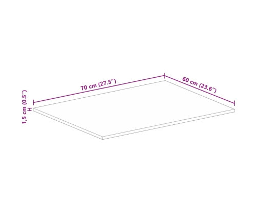 Tablero de mesa rectangular madera maciza mango 70x60x1,5 cm