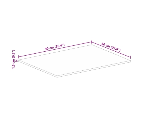 Tablero de mesa rectangular madera mango rugosa 90x60x1,5 cm