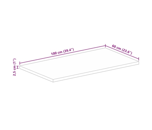 Tablero de mesa rectangular madera maciza mango 100x60x2,5 cm