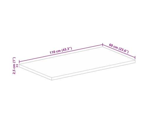 Tablero de mesa rectangular madera mango rugosa 110x60x2,5 cm