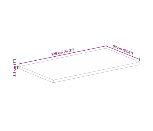 Tablero de mesa rectangular madera mango rugosa 120x60x2,5 cm