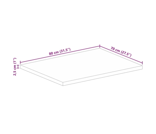 Tablero de mesa rectangular madera maciza mango 80x70x2,5 cm